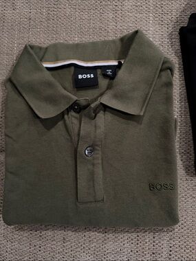 BOSS Men's Olive Green Polo Shirt with Embroidered Logo